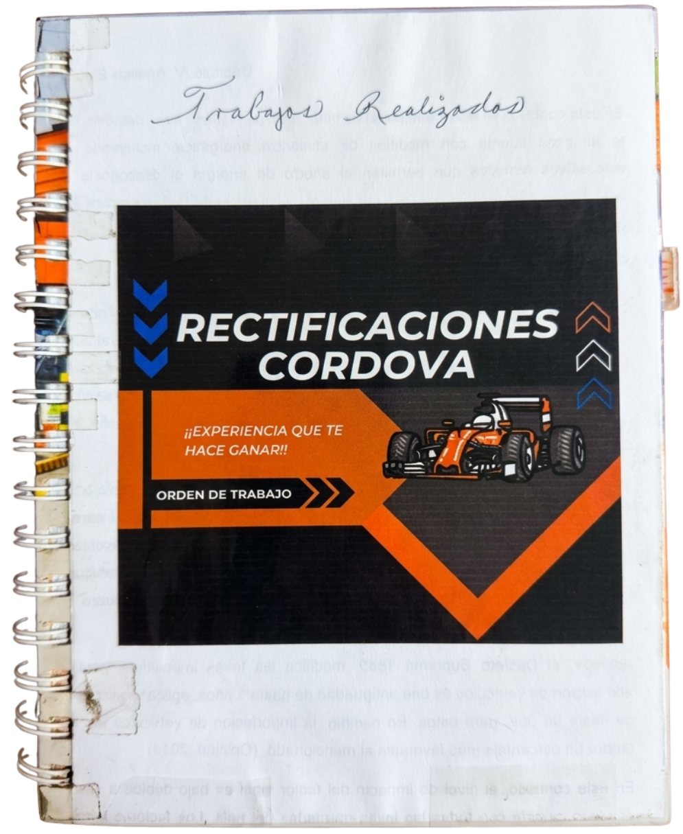 Pantalla de registro de trabajos de la OT en el sistema